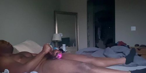 Lubed up BBC Moans and Edges with Wife’s Vibrator til he Cums