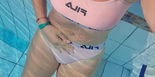 Public touching pussy. Girl in pool hot cliter play