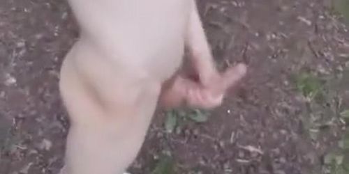 Teen jerking off and gently moans in the forest