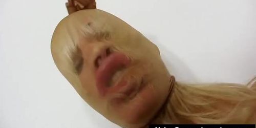 Dirty blonde distorted nylon mask face