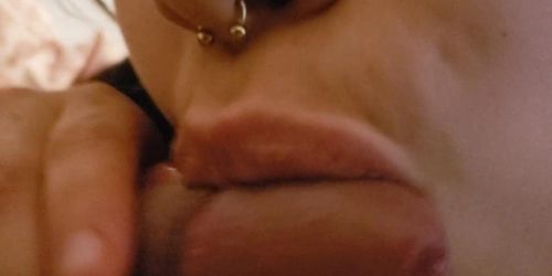 Baby sis giving me a blowjob before wife gets home