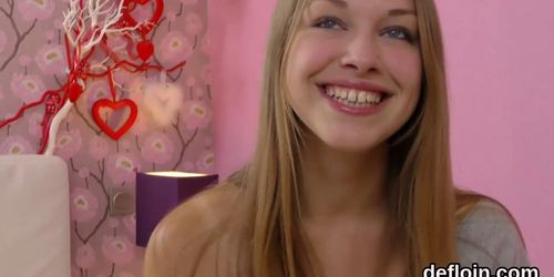 Pretty cutie gapes juicy pussy and gets deflorated