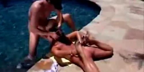 Brunette chick fucking and sucking By The Pool