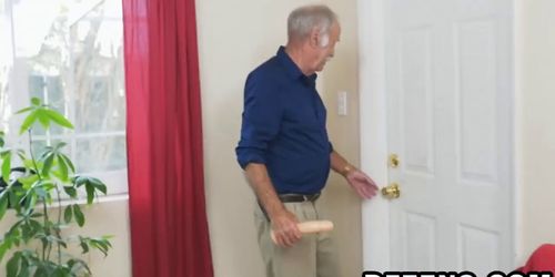 Horny old fart has a veteran cock which feeds petite teen whores