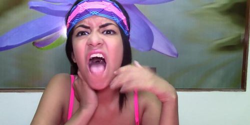 Sexy Latin Teen Plays w/ Hot Mouth & Long Tongue, Silly Faces Uvula Fetish