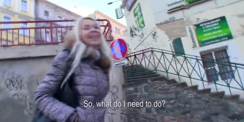 Platinum blonde Czech girl is picked up in the street and paid to screw (amateur )