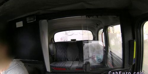 Tall busty blonde gags on big dick in faketaxi