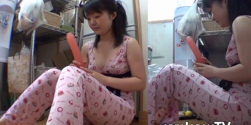 XXX JAPAN TV - Cute Japanese girl stuffs her pussy with massive dildo