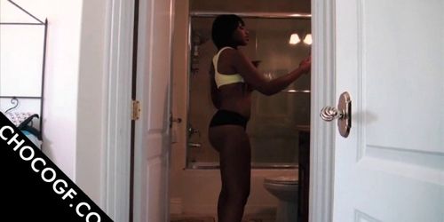 Ebony hottie serving massive cock and blowing it good