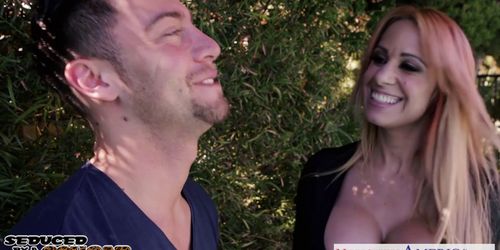 NAUGHTY AMERICA - Kinky cougar Alyssa Lynn suck cock outdoors