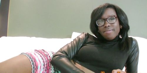 Busty ebony teen sucks white dick