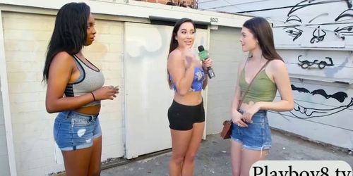 Ghetto and white girls flashing nice tits and get payed