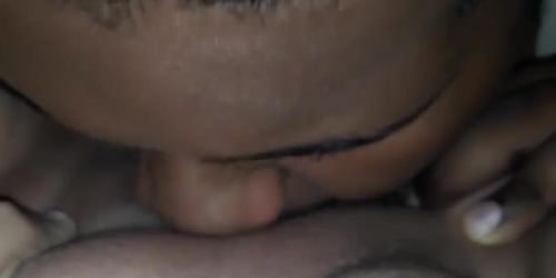 Sexy black man licking white pussy