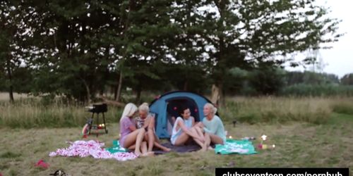 Small titted lesbians from Holland have fun outdoors