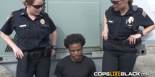 Busty cops enjoy so much gagging on a long black cock