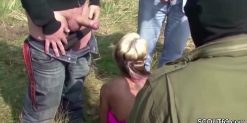 German Teen in Outdoor Gangbang with 13 Stranger