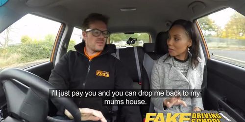 Fake Driving School nervous black teen filled up by her teacher in the car (Ryan Ryder)