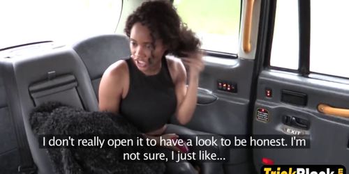 Busty black chick tricked into pounding in car