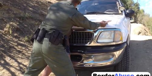 A slutty brunette Latin chick gets banged hard by a black border agent