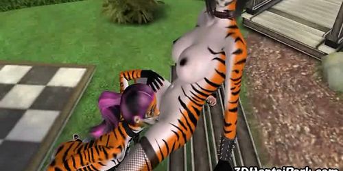 Twee geile 3D furries gaan erop af in een openbaar park