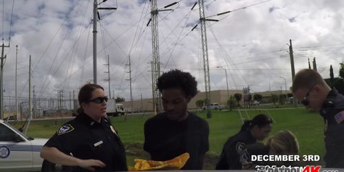 Horny female officers take on criminal with big cock