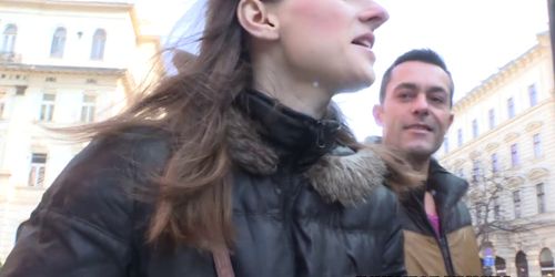 Alluring babe facialized in public