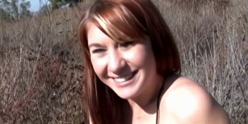 HOMEGROWNVIDEO - Thick redhead sucking cock outdoors