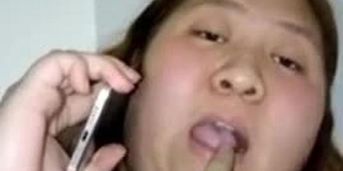 Asian BBW Cowgirl While ON THE PHONE SPEAKING