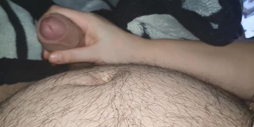 Step mother helps step son jerk off using her hands before fuck