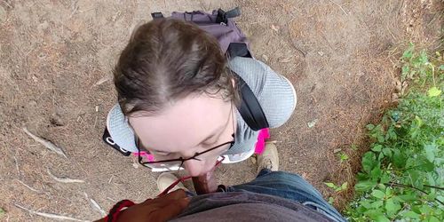 Wife on a Leash Swallows Every Drop In Public  Nature Trail Blowjob Fetlife PAWG