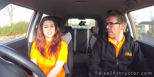 Huge tits examiner in threesome in car