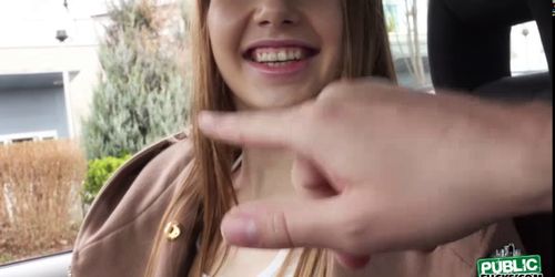 Hitchhiking Russian teen Olivia Grace gets her pussy pounded inside the car