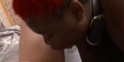 Fat Black Ghetto Whore Gagging On White Dudes Dick On Floor