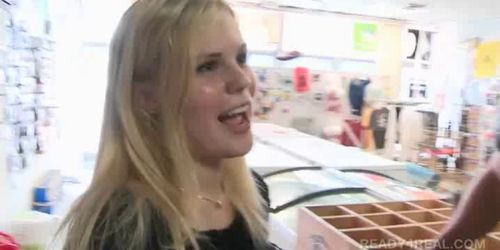 Stunning blonde amateur doll fucked for cash in public