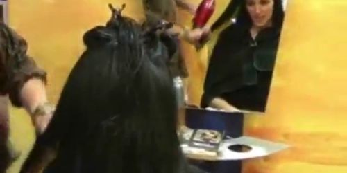 Hot chick fucks with hair styler