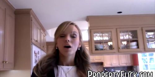 Real estate agent with tight petite body fucks pervert client with camera