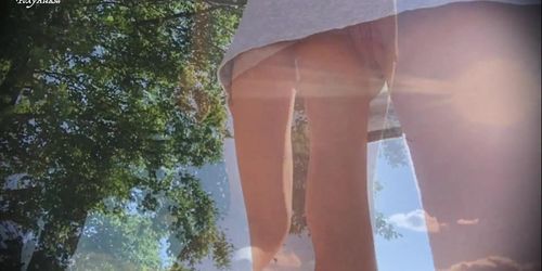 hidden camera in the Park caught a girl without panties. UP SKIRT. CLOSE UP