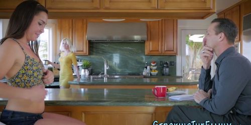 Stepteen fucks in kitchen