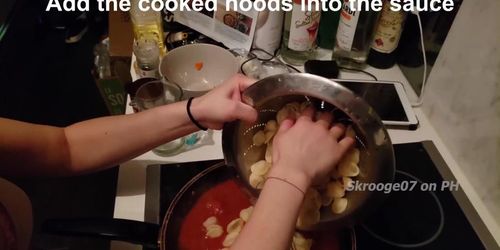 Foodporn Ep.1 Noodles and Nudes- Chinese Girl cooks in Lingerie and sucks BBC for dessert 4K ????