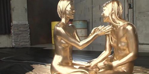 Japanese Lesbian Art Porn - Asian lesbians paint each other gold - Tnaflix.com