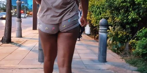 Public Tight Shorts Ebony Street Walk Voyeur Booty Line