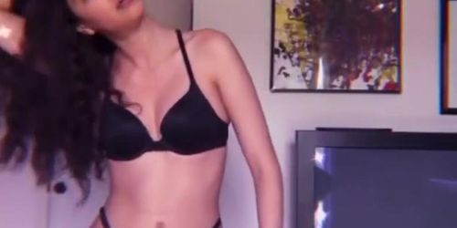 Hot Latina YouTuber in bra and underwear dancing. 