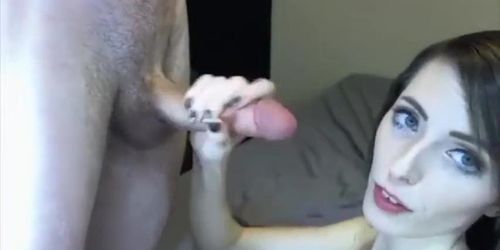 Quick Blowjob and Facial Over Cam