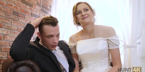 HUNT4K. Cute teen bride gets fucked for cash in front of her groom