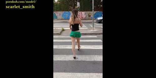 HotWife walking with nano skirt on the street