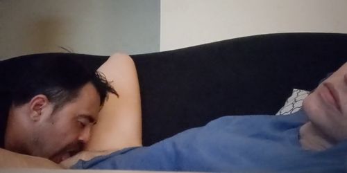 Relaxing Oral Sex while Smoking on the Couch (shhh! don't Wake Anyone!)