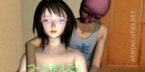 Geeky 3D hentai babe slurps hot cum