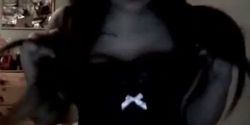 Emo teen flashes her huge areolas - video 1