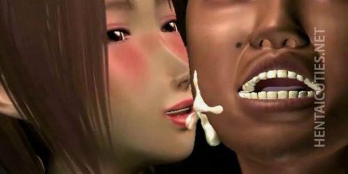 Big titted 3D hentai nympho fuck a black dude