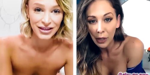 Cherie and Emma sensual striptease during video call